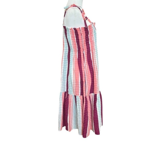 Tanya Taylor Dress Size XL Pink Stripe Smocked Leandra Sleeveless NWT Sundress - Picture 4 of 9